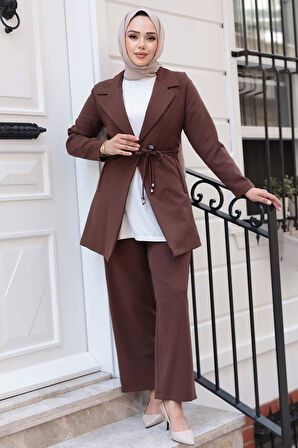 Ceketli Kahverengi Tesettür İkili Takım 62221KH