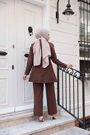 Ceketli Kahverengi Tesettür İkili Takım 62221KH