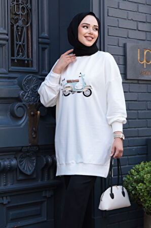 Desenli Ekru Tesettür Tunik 10636E