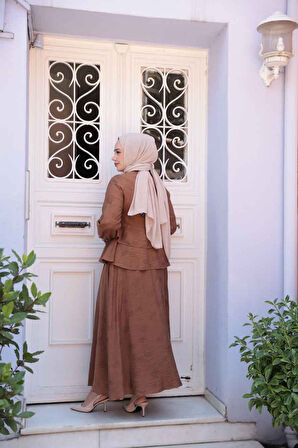 Düğmeli Kahverengi Tesettür Etekli İkili Takım 14334KH