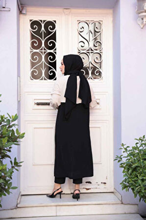 Blok Renkli Siyah Tesettür Hırka 15200S