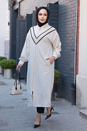 Fermuarlı Bej Tesettür Hırka 15201BEJ