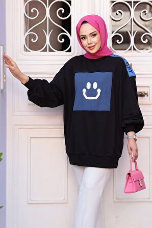 Kot Detaylı Siyah Tesettür Tunik 20623S