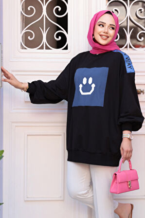 Kot Detaylı Siyah Tesettür Tunik 20623S
