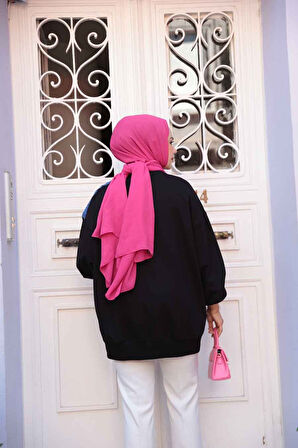 Kot Detaylı Siyah Tesettür Tunik 20623S