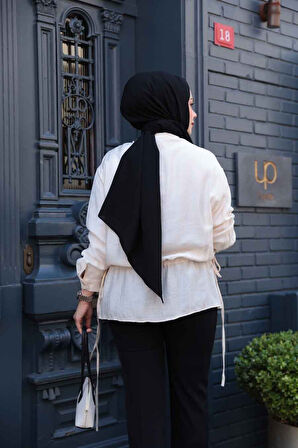 Düğmeli Bej Tesettür Gömlek 32358BEJ