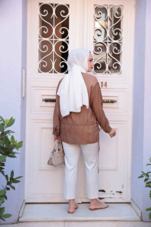 Düğmeli Kahverengi Tesettür Gömlek 32358KH