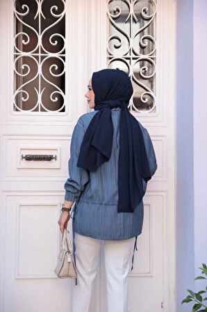 Düğmeli İndigo Mavisi Tesettür Gömlek 32358IM