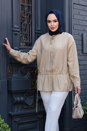 Düğmeli Yağ Yeşili Tesettür Gömlek 32358YY