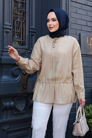 Düğmeli Yağ Yeşili Tesettür Gömlek 32358YY