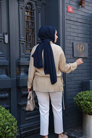 Düğmeli Yağ Yeşili Tesettür Gömlek 32358YY