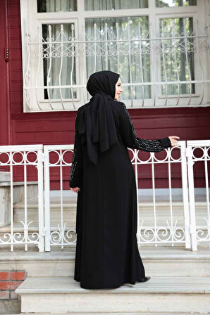 Boncuk İşlemeli Siyah Tesettür Abaya 29132S