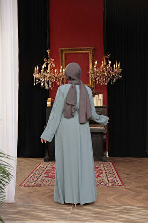 Boncuk İşlemeli Mint Tesettür Abaya 29117MINT