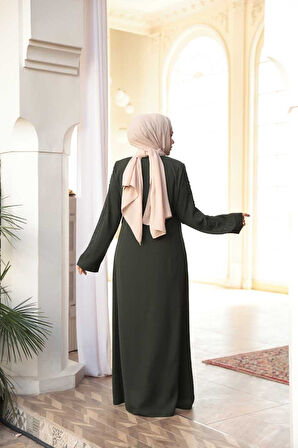 Boncuk İşlemeli Haki Tesettür Abayaa 29118HK