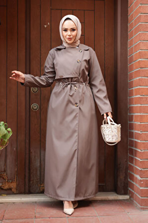 Düğmeli Vizon Tesettür Trençkot 684V