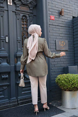 Düğmeli Haki Tesettür Gömlek 19028HK