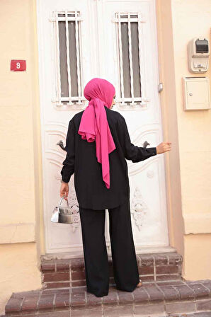 Boncuk İşlemeli Siyah Tesettür İkili Takım 19030S