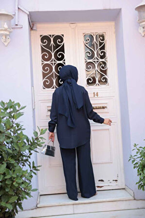 Boncuk İşlemeli Lacivert Tesettür İkili Takım 19030L