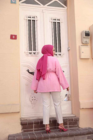 Pembe Tesettür Kimono 19032P
