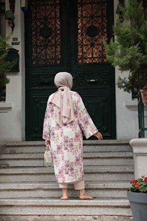Desenli Fuşya Tesettür Kimono 32121F