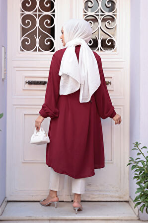 Düğmeli Bordo Tesettür Tunik 32172BR