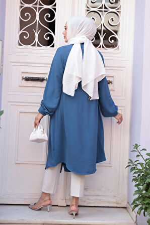 Düğmeli İndigo Mavisi Tesettür Tunik 32172IM