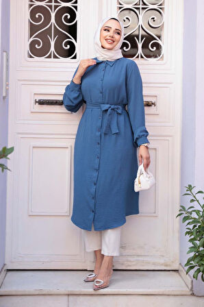 Düğmeli İndigo Mavisi Tesettür Tunik 32172IM