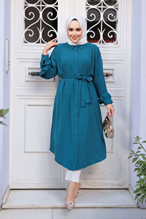 Düğmeli Petrol Mavisi Tesettür Tunik 32172PM