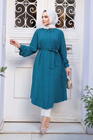 Düğmeli Petrol Mavisi Tesettür Tunik 32172PM
