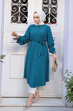 Düğmeli Petrol Mavisi Tesettür Tunik 32172PM