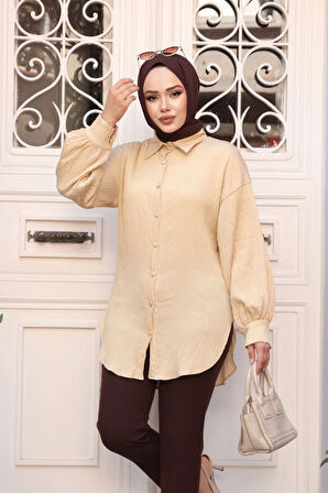 Çizgili Bisküvi Tesettür Tunik 101024BS