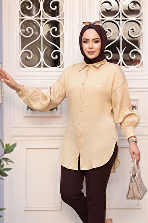 Çizgili Bisküvi Tesettür Tunik 101024BS
