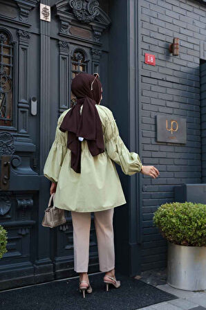 Büzgü Detaylı Çağla Yeşili Tesettür Tunik 101033CY