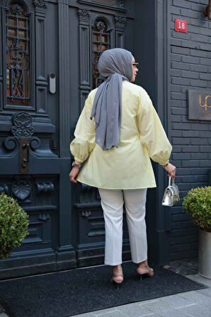 Büzgü Detaylı Sarı Tesettür Tunik 101042SR