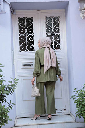 Düğme Detaylı Haki Tesettür İkili Takım 40391HK