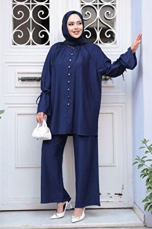 Düğmeli Lacivert Tesettür İkili Takım 30451L