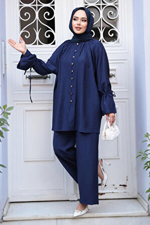 Düğmeli Lacivert Tesettür İkili Takım 30451L
