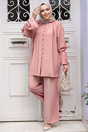 Düğmeli Somon Tesettür İkili Takım 30451SMN