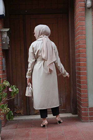 Kemerli Bej Tesettür Trençkot 10701BEJ