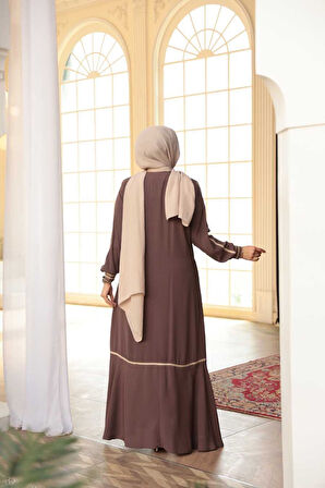Fermuarlı Kahverengi Tesettür Ferace 26212KH