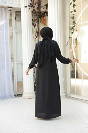 Fermuarlı Siyah Tesettür Ferace 26371S
