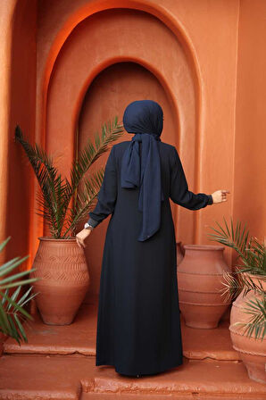 Fermuarlı Lacivert Tesettür Ferace 26371L