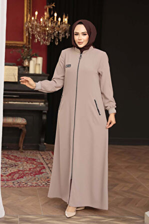 Fermuarlı Bej Tesettür Ferace 26371BEJ