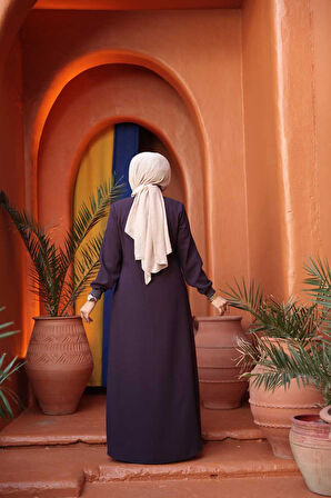Fermuarlı Mürdüm Tesettür Ferace 26371MU