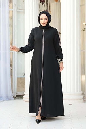 Fermuarlı Siyah Tesettür Ferace 26381S