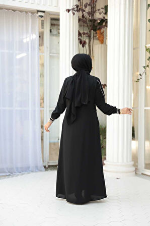Fermuarlı Siyah Tesettür Ferace 26381S