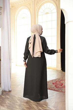 Fermuarlı Koyu Haki Tesettür Ferace 26381KHK