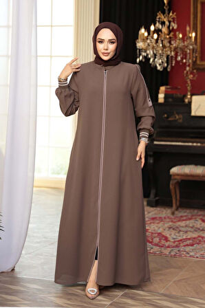 Fermuarlı Vizon Tesettür Ferace 26381V
