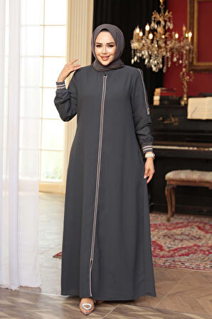 Fermuarlı Füme Tesettür Ferace 26381FU