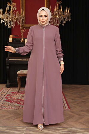 Fermuarlı Gül Kurusu Tesettür Ferace 26381GK